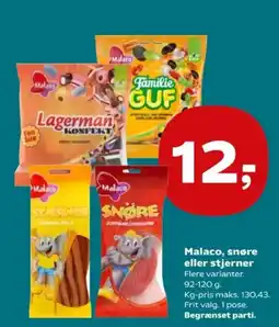 Kvickly Malaco, snøre eller stjerner flere varianter. tilbud