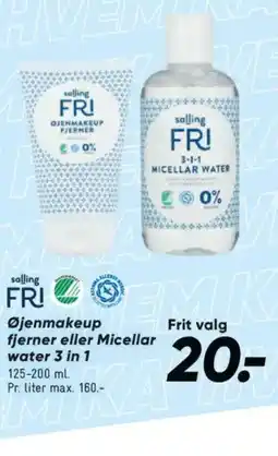 Bilka Salling Fri Øjenmakeup fjerner eller Micellar water 3 in 1 tilbud