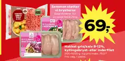 SuperBrugsen Hakket gris/kalv 8-12%, kyllingebryst- eller inderfilet tilbud