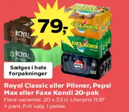 SuperBrugsen Royal Classic eller Pilsner, Pepsi Max eller Faxe Kondi tilbud