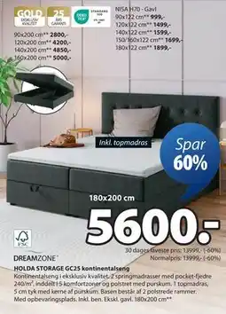 JYSK HOLDA STORAGE GC25 kontinentalseng, DKK 5600 tilbud