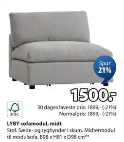 JYSK LYBY sofamodul, midt, DKK 1500 tilbud