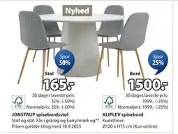 JYSK JONSTRUP spisebordsstol, DKK 165 tilbud