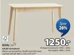 JYSK KALBY skrivebord, DKK 1250 tilbud