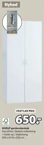 JYSK KORUP garderobeskab, DKK 650 tilbud