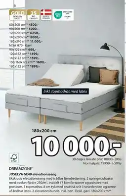 JYSK JOSELVA GE40 elevationsseng, DKK 10000 tilbud