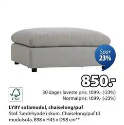 JYSK LYBY sofamodul, chaiselong/puf, DKK 850 tilbud