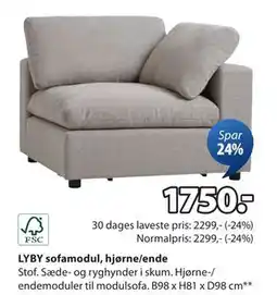 JYSK LYBY sofamodul, hjørne/ende, DKK 1750 tilbud