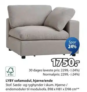 JYSK LYBY sofamodul, hjørne/ende, DKK 1750 tilbud