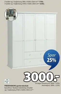 JYSK FREDENSBORG garderobeskab, DKK 3000 tilbud