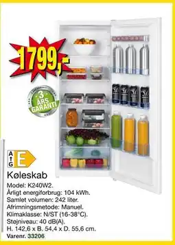 Harald Nyborg Køleskab K240W2, DKK 1799 tilbud