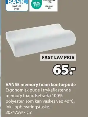 JYSK VANSE memory foam konturpude, DKK 65 tilbud