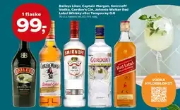 SuperBrugsen Baileys Likør, Captain Morgan, Smirnoff Vodka, Gordon's Gin, Johnnie Walker Red Label Whisky eller Tanqueray O.O tilbud