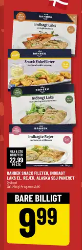 Løvbjerg RAHBEK SNACK FILETER, INDBAGT LAKS EL. REJER, ALASKA SEJ PANERET tilbud