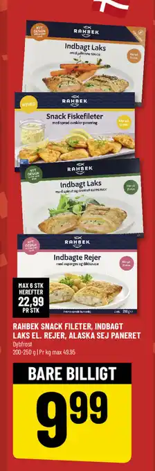 Løvbjerg RAHBEK SNACK FILETER, INDBAGT LAKS EL. REJER, ALASKA SEJ PANERET tilbud