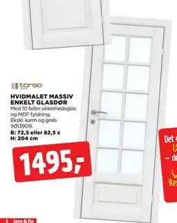 jem & fix HVIDMALET MASSIV ENKELT GLASDØR, DKK 1495 tilbud