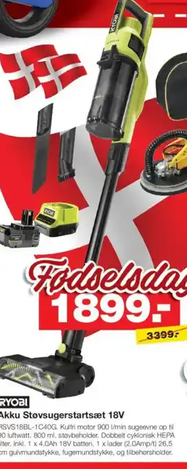 Bauhaus RYOBI Akku Støvsugerstartsæt 18V tilbud
