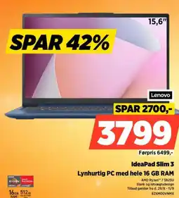 Power Lenovo IdeaPad Slim 3 Lynhurtig PC med hele 16 GB RAM tilbud