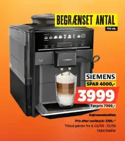 Power SIEMENS Espressomaskine Pris efter cashback tilbud