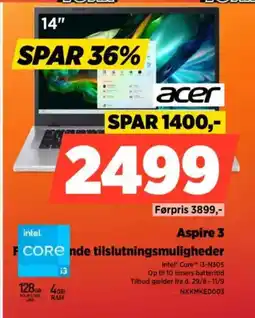 Power acer Aspire 3 F CORE nde tilslutningsmuligheder tilbud