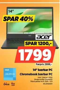 Power Acer 14" bærbar pc chromebook bærbar pc tilbud