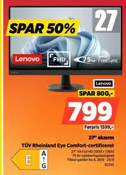 Power Lenovo 27" skærm TÜV Rheinland Eye Comfort-certificeret tilbud