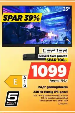 Power CEPTER 24,5" gamingskærm 240 Hz Hurtig IPS-panel tilbud