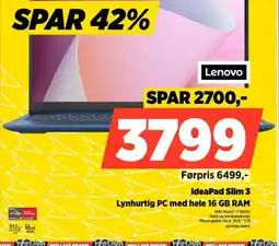 Power Lenovo IdeaPad Slim 3 Lynhurtig PC med hele 16 GB RAM tilbud