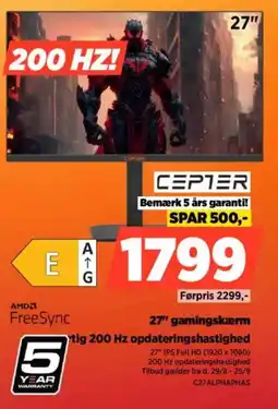 Power CEPTER 27" gamingskærm tig 200 Hz opdateringshastighed tilbud