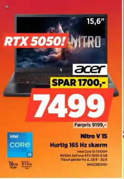 Power Acer Nitro V 15 Hurtig 165 Hz skærm tilbud