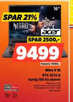 Power Acer nitro v 16 hurtig 180 hz skærm tilbud