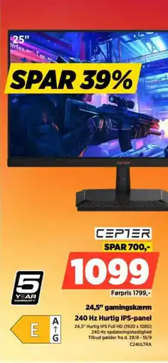 Power CEPTER24,5" gamingskærm 240 Hz Hurtig IPS-panel tilbud