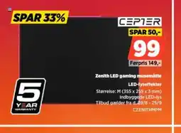 Power Zenith LED gaming musemåtte LED-lyseffekter tilbud
