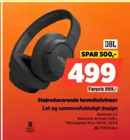 Power JBL Støjreducerende hovedtelefoner Let og sammenfoldeligt design tilbud