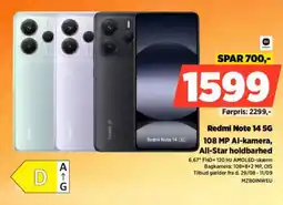Power Redmi Note 14 5G 108 MP Al-kamera, All-Star holdbarhed tilbud