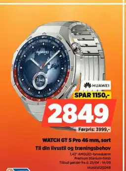 Power HUAWEI WATCH GT 5 Pro 46 mm, sort Til din livsstil og træningsbehov tilbud