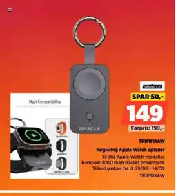 Power Nøglering Apple Watch oplader TRIACLE TRIPBIKAW tilbud
