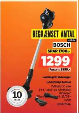 Power BOSCH Ledningsfri støvsuger Udskifteligt batteri tilbud