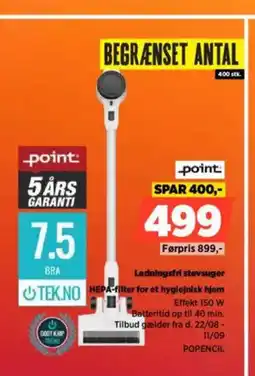 Power Point ledningsfri støvsuger tekno hepa-filter for et hygiejnisk hjem tilbud
