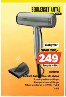 Power Kold luft-funktion låser din styling BaByliss Hårtørrer tilbud