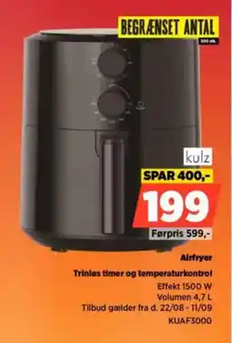 Power Airfryer Trinløs timer og temperaturkontrol tilbud