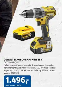Davidsen DEWALT SLAGBOREMASKINE 18 V DCD796P2-QW tilbud