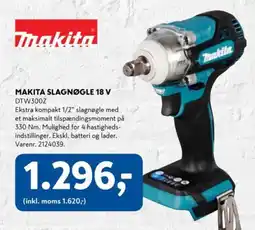 Davidsen Makita slagnøgle 18 v dtw300z tilbud