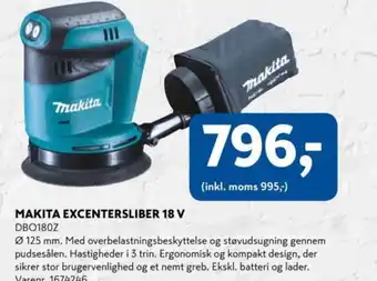 Davidsen MAKITA EXCENTERSLIBER 18 V DBO180Z tilbud