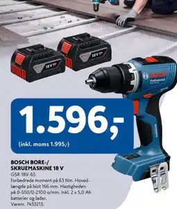 Davidsen BOSCH BORE-/ SKRUEMASKINE 18 V GSR 18V-65 tilbud