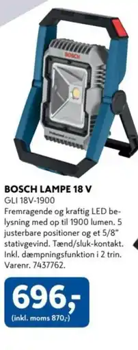 Davidsen BOSCH LAMPE 18 V GLI 18V-1900 tilbud