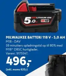 Davidsen MILWAUKEE BATTERI 118 V - 5,0 AH M18 - DAV tilbud