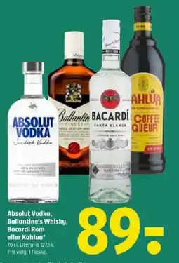 Coop 365 Absolut Vodka, Ballantine's Whisky, Bacardi Rom eller Kahlua tilbud