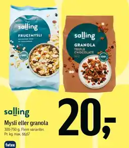 Føtex Salling Mysli eller granola tilbud