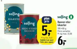 Føtex Salling Bønner eller kikærter tilbud